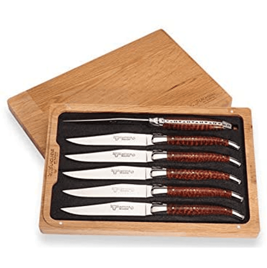 Laguiole en Aubrac Handcrafted 6-Piece Steak Knife Set with Amourette Snakewood Handles
