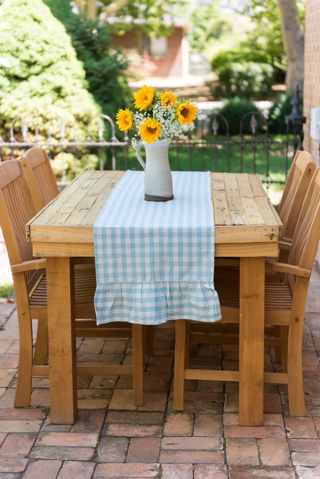 Yellow Ruffled Gingham Table Runner