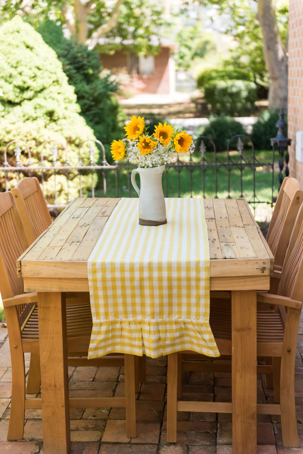 Yellow Ruffled Gingham Table Runner