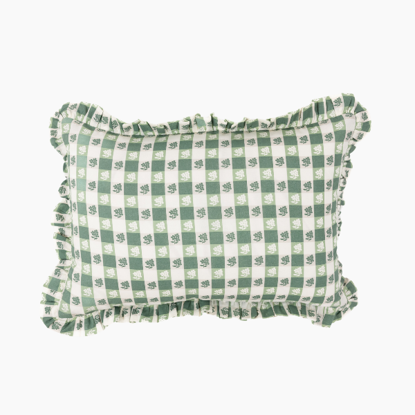 Virginia Stripe Green Ruffled Lumbar Pillow