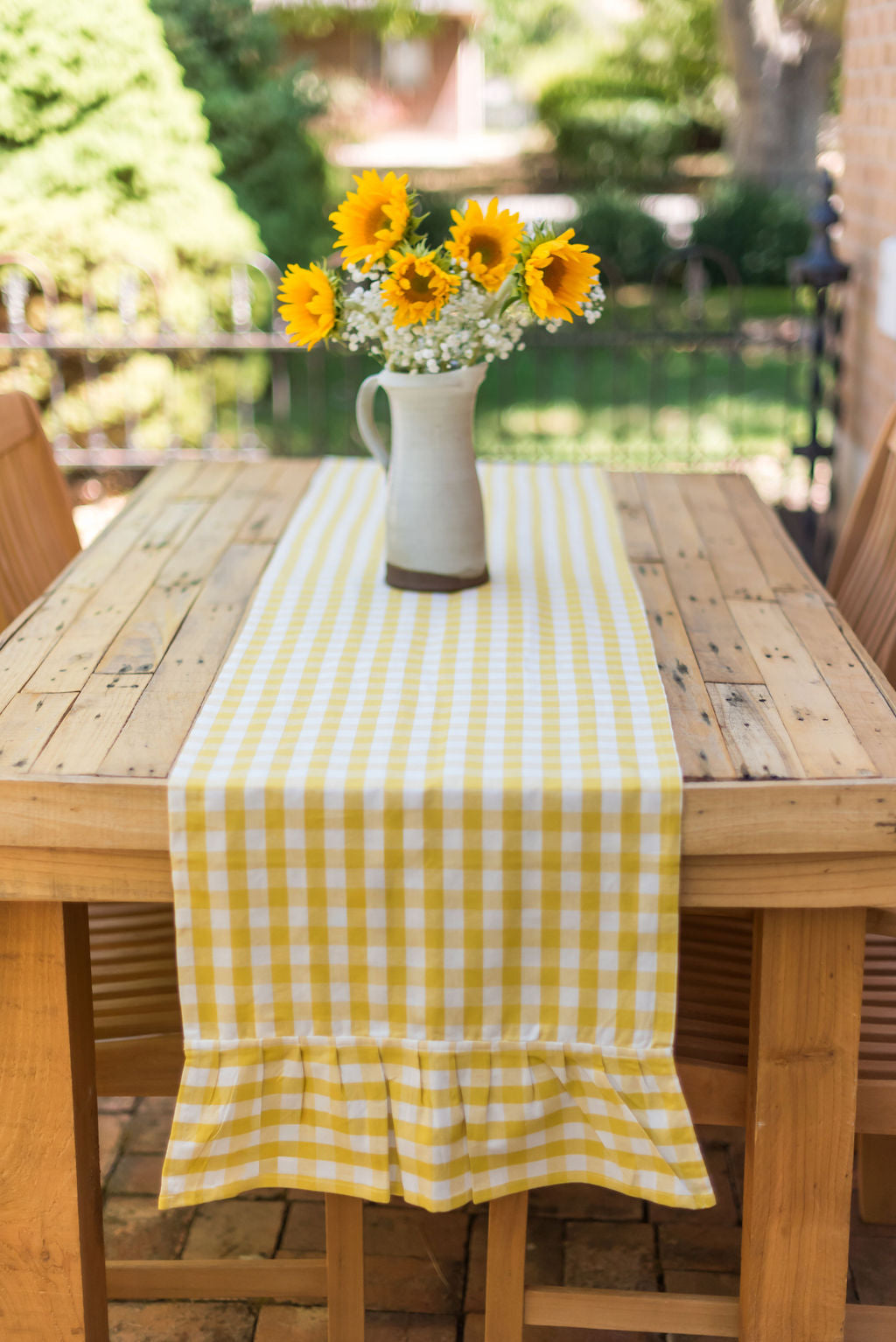 Yellow Ruffled Gingham Table Runner