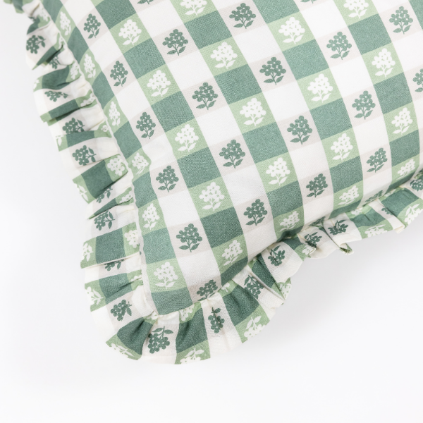 Virginia Stripe Green Ruffled Lumbar Pillow