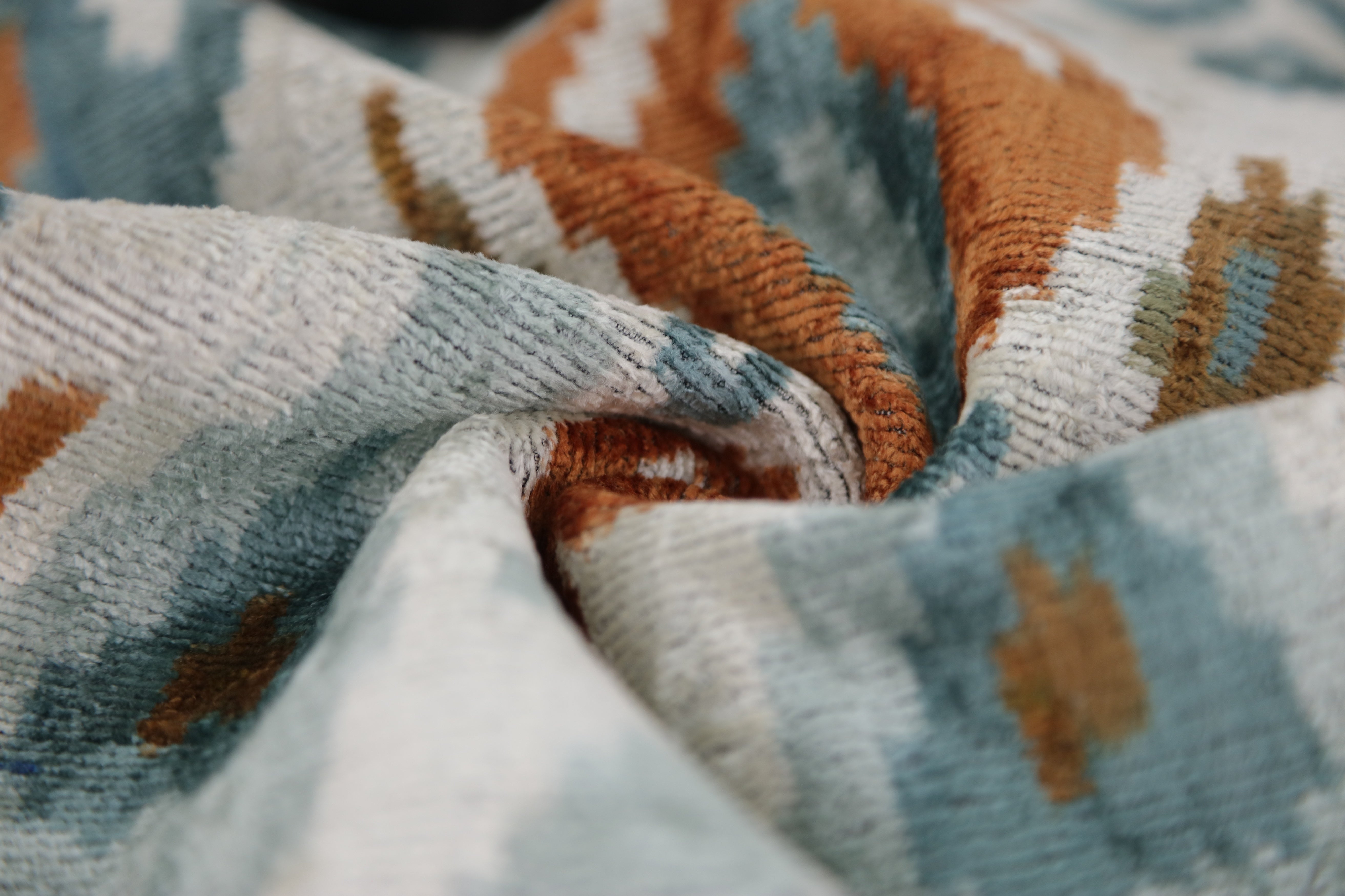 Luxury Blue Trellis Silk Velvet Throw Pillow | 16x24 Ikat Design Handmade in California