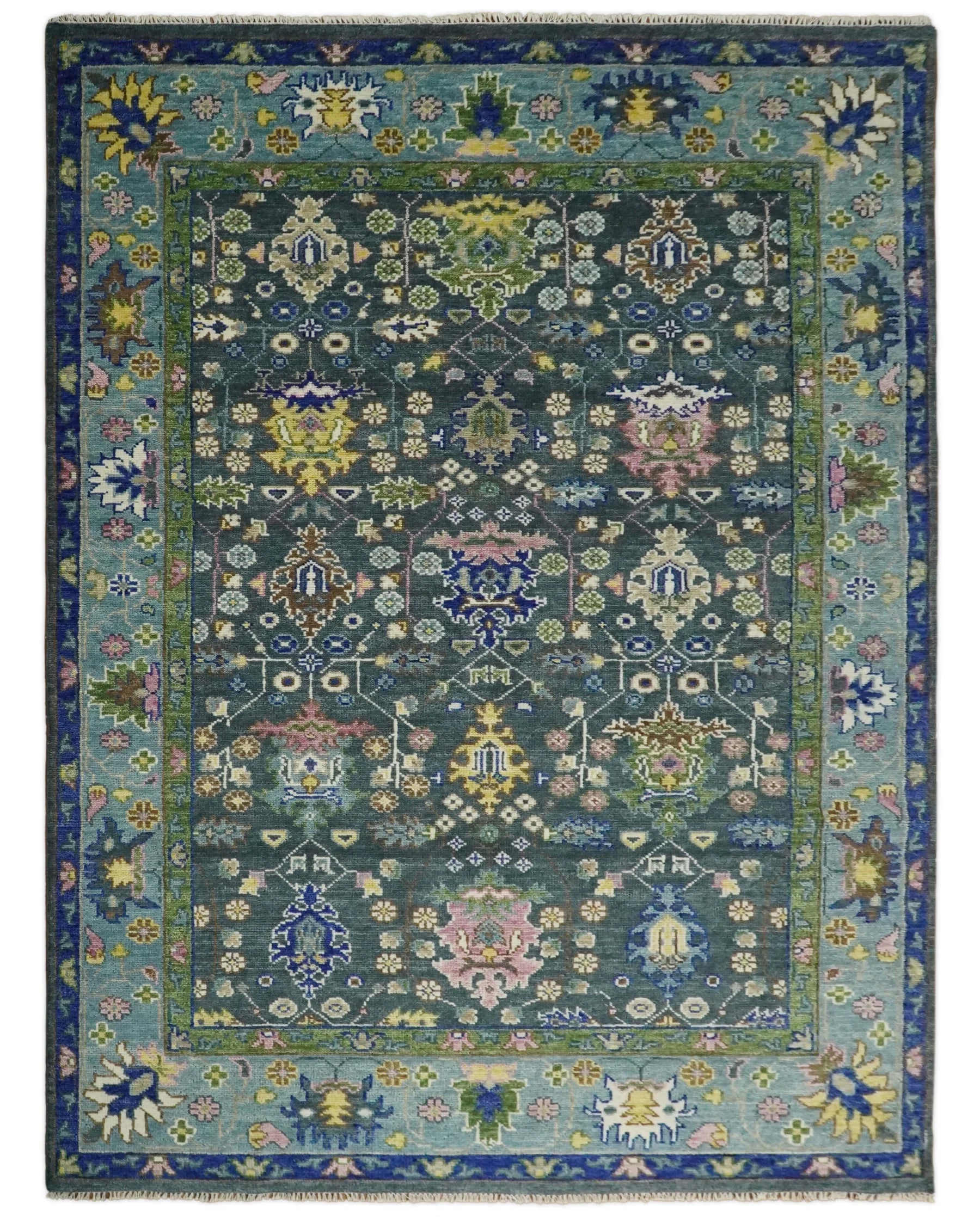 Antique Hand Knotted Green, Moss, and Blue Traditional Turkish Vintage Oushak Custom Made Wool Area Rug