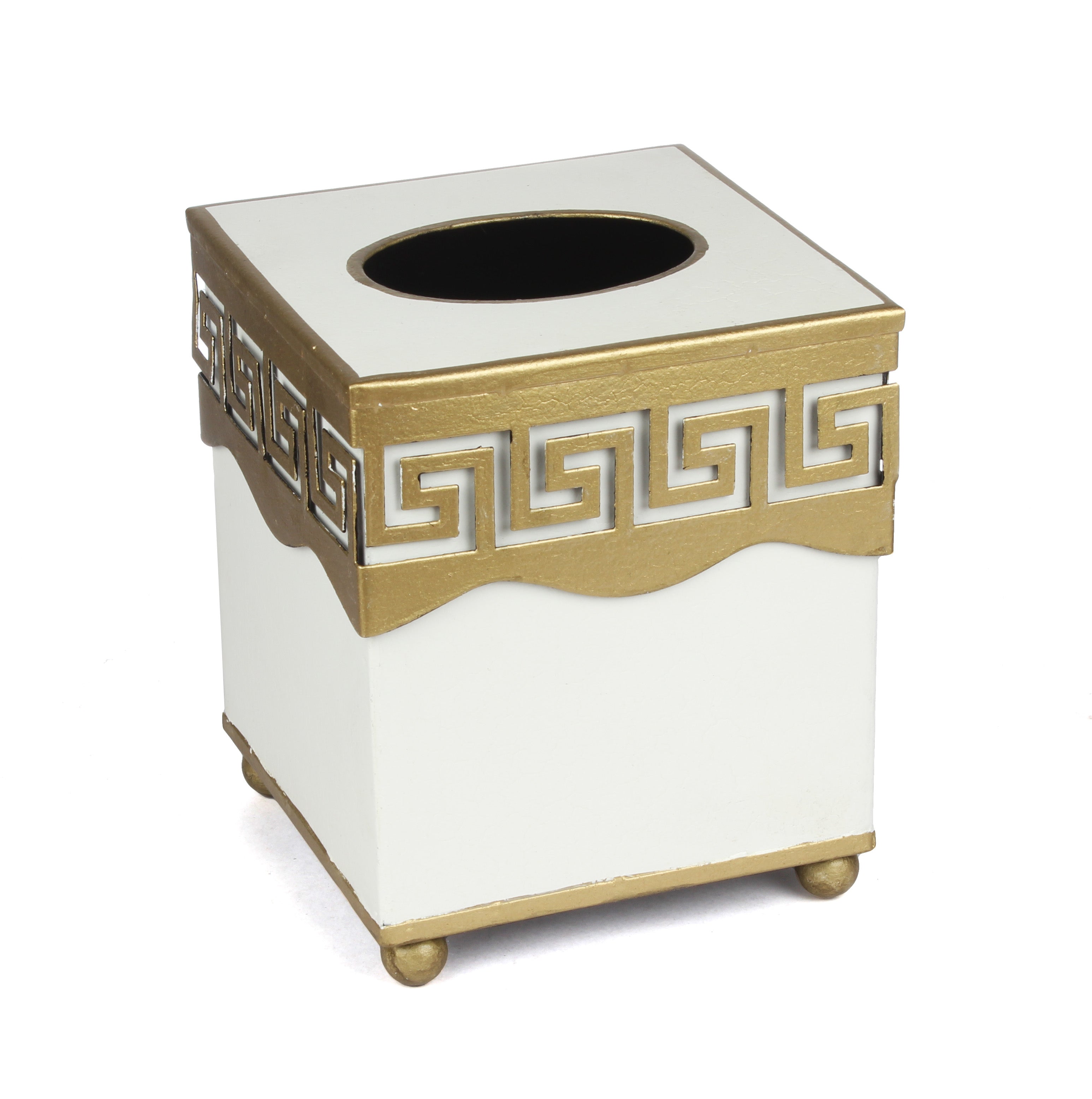 Ivory Greek Key Wastepaper Basket & Tissue (3 Options)