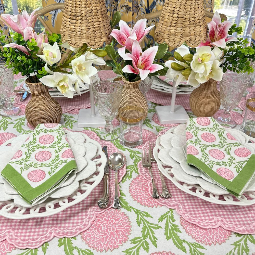 Pink and Green, Flowers & Vines - Napkin (Set of 4)