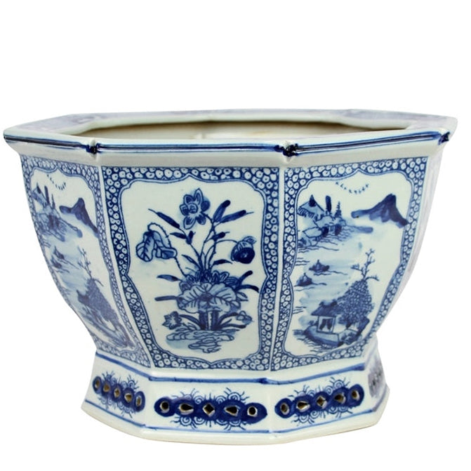 Mid Size Village Scene Hexagon Planter