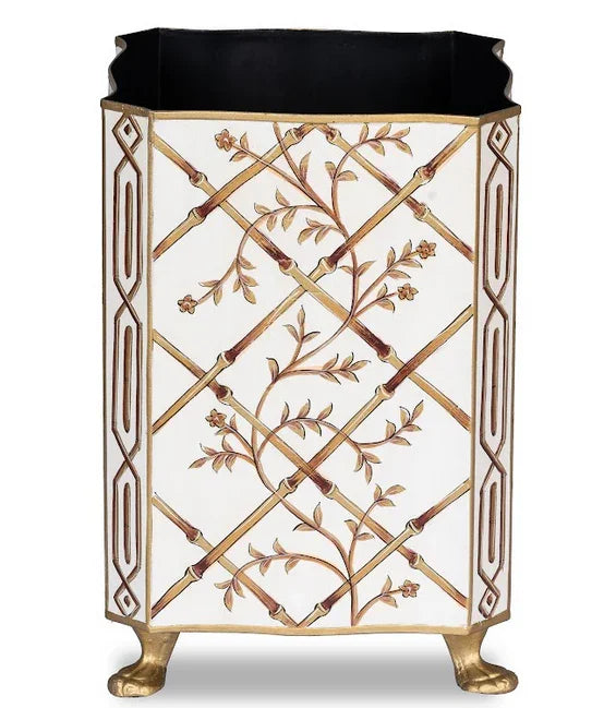 Ivory Bamboo & Floral Wastepaper Basket and Tissue Holder - The Mayfair Hall