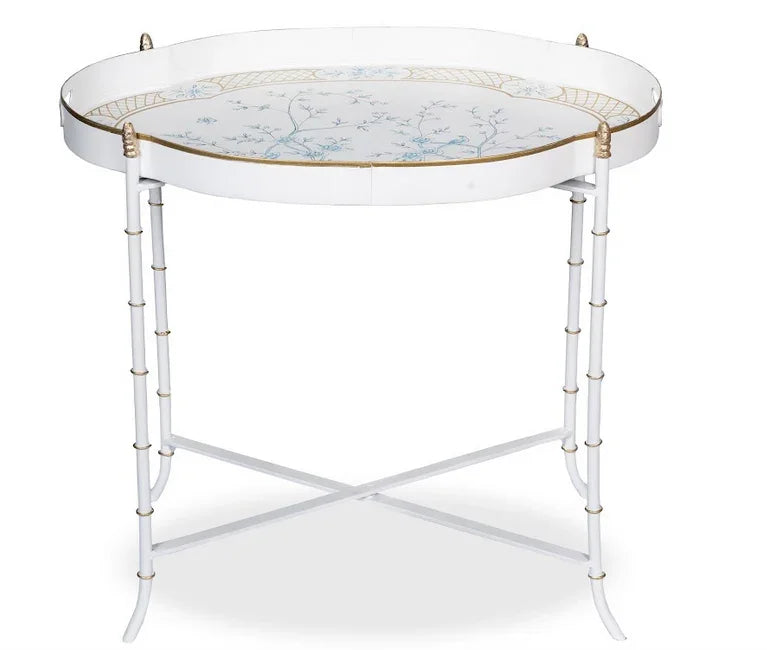 IVORY & BLUE SCALLOPED TRAY TABLE - The Mayfair Hall