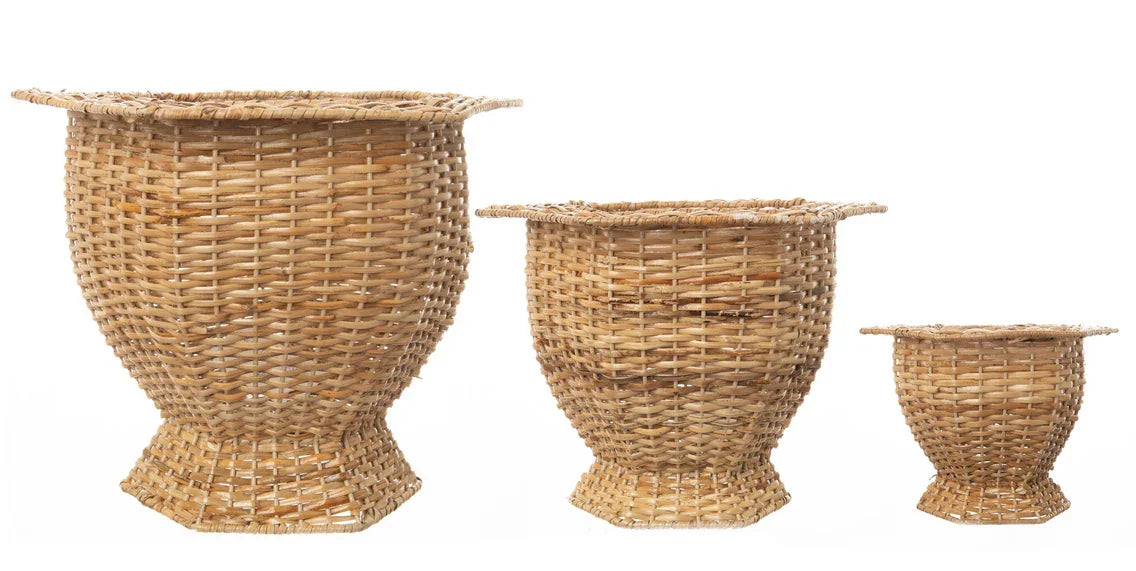 Deep Hexagon Wicker Planter in Natural - The Mayfair Hall