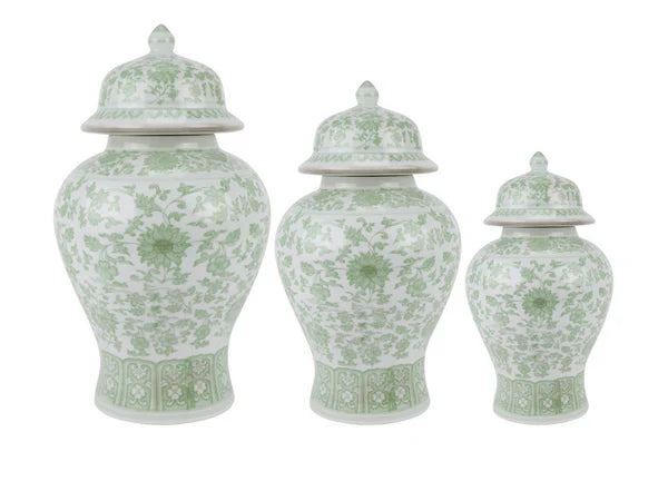 Floral Jar in Soft Green and White