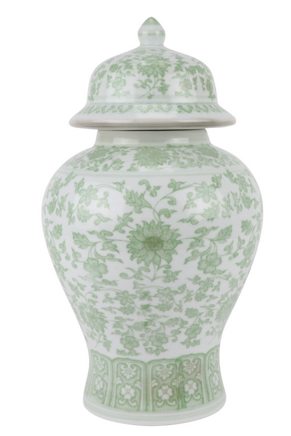 Floral Jar in Soft Green and White