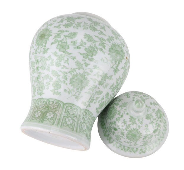Floral Jar in Soft Green and White