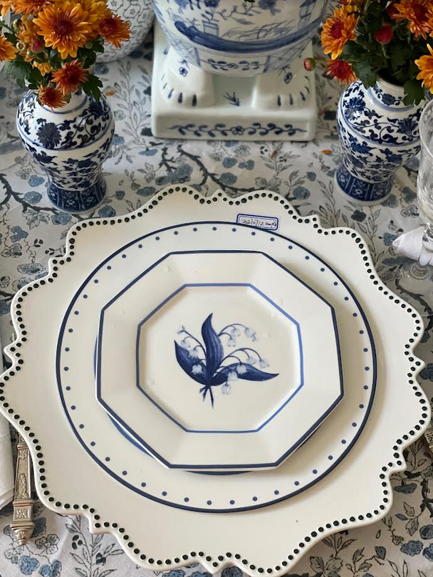 Ivory with Navy Beaded Scalloped Charger