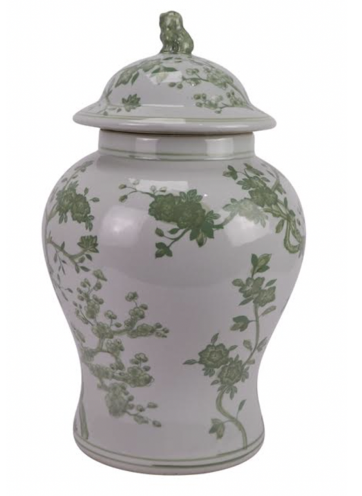 Green Floral and Vine Jar