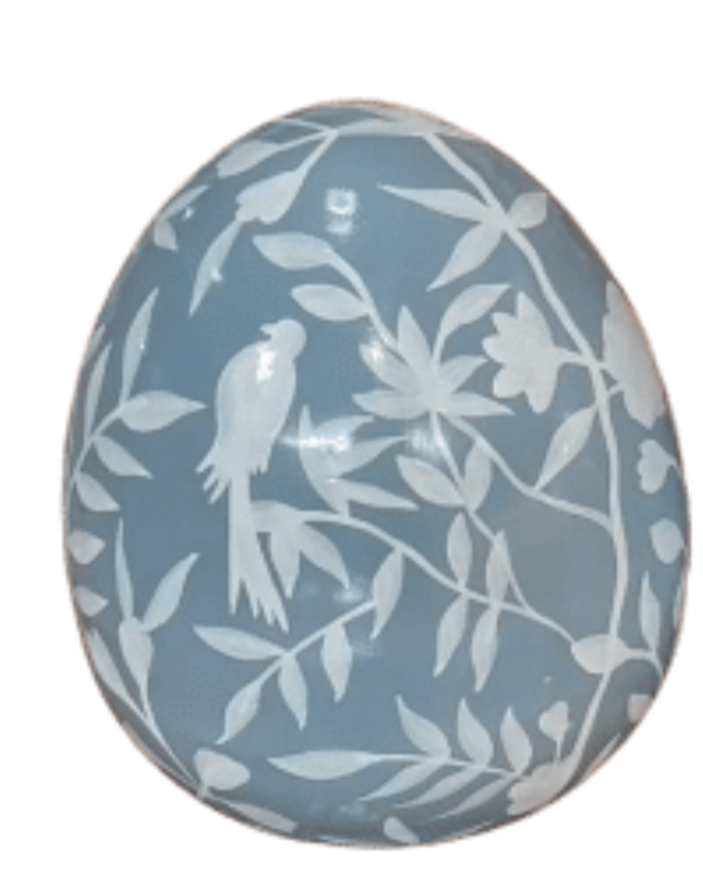 Gray Blue & White Bird & Vine Egg