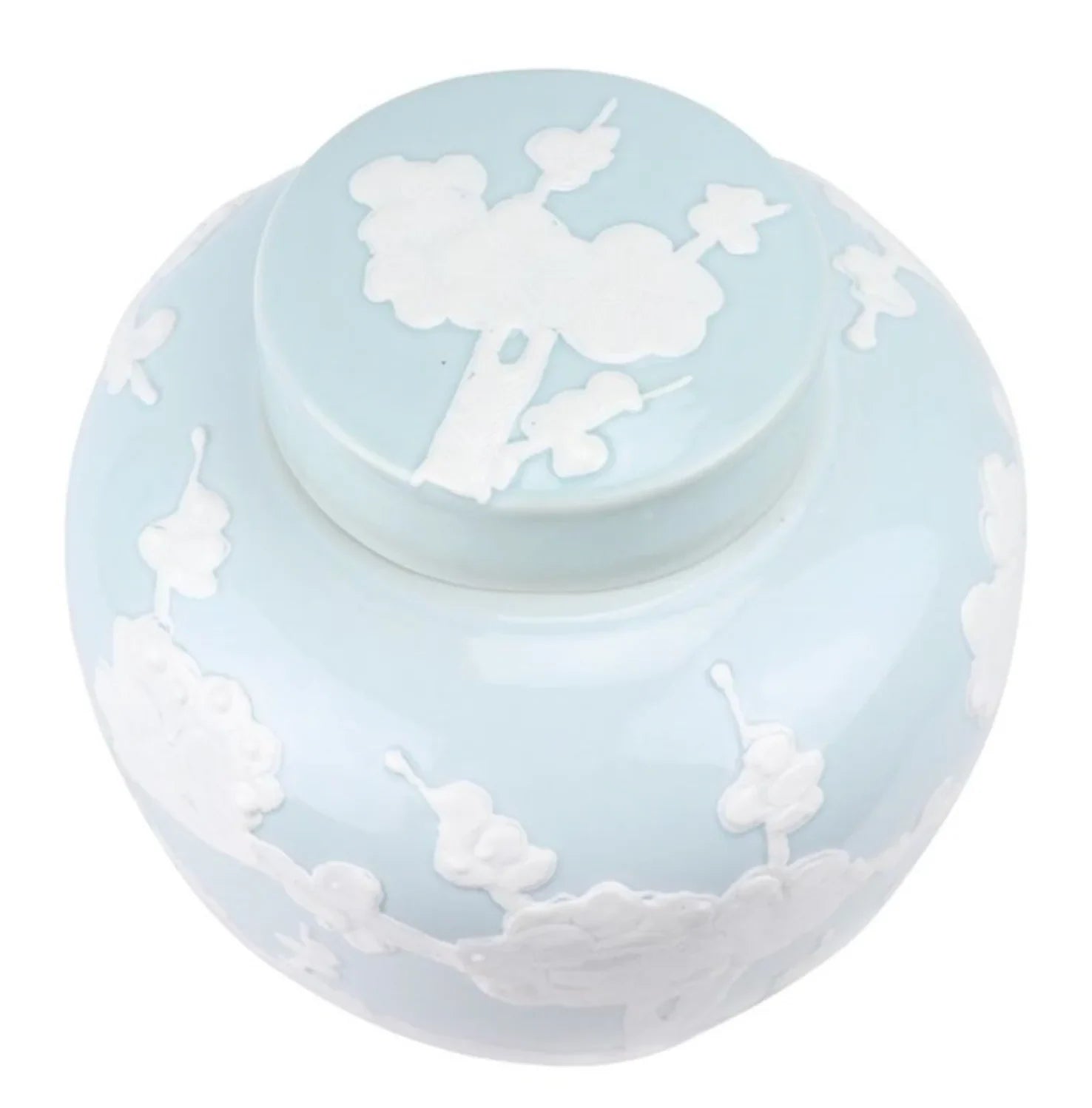 Pastel Pale Blue Cherry Blossom Flat Top Jar