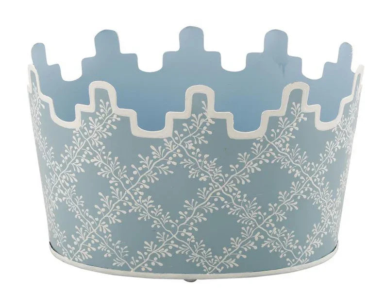 Trellis Footed Planter in Blue and White with Scalloped Rim - The Mayfair Hall