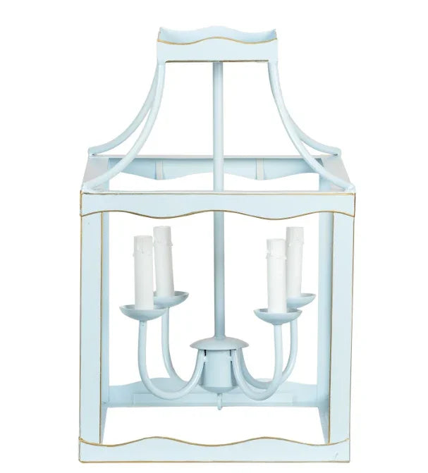Medium Lantern in Soft Blue with Gold Accents - The Mayfair Hall
