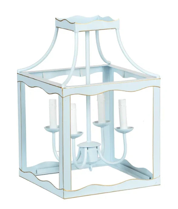 Medium Lantern in Soft Blue with Gold Accents - The Mayfair Hall