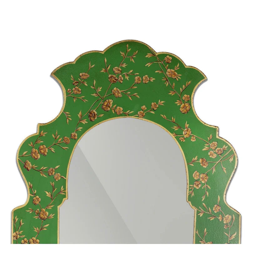 Moss Green and Gold Narrow Cherry Blossom Mirror - The Mayfair Hall