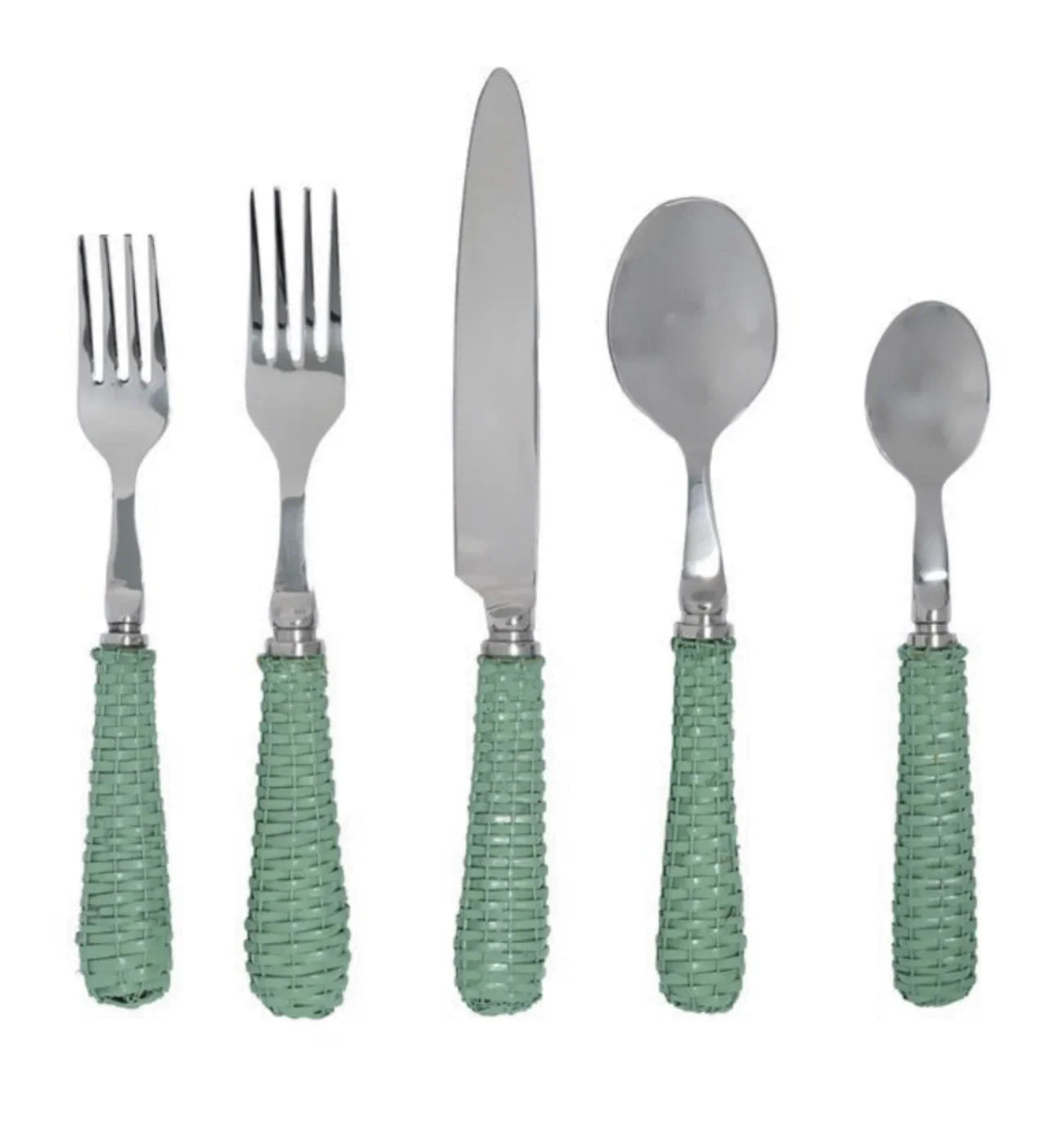 Soft Green Basketweave Five Piece Flatware Set - The Mayfair Hall