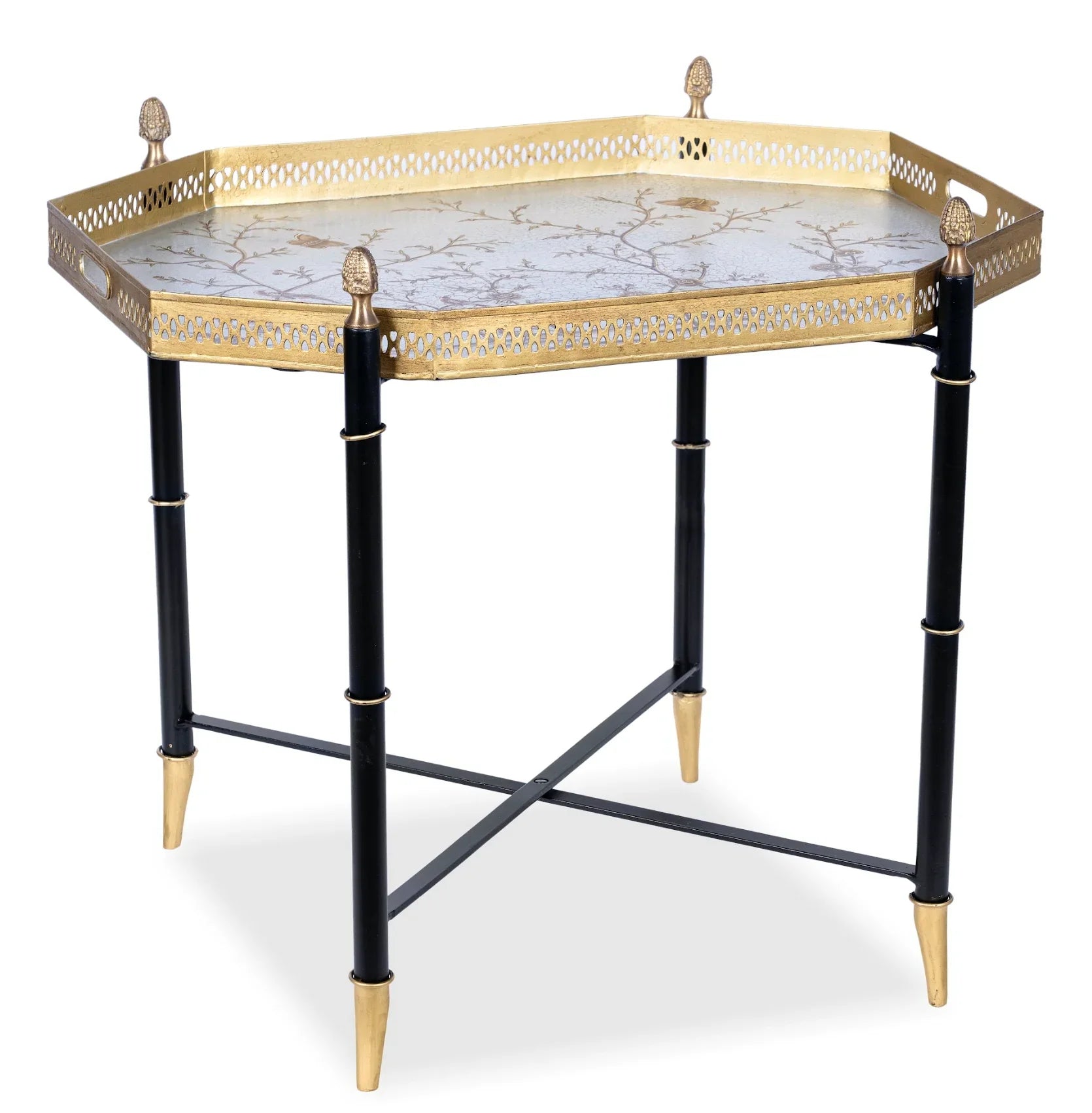 Pewter Octagon Tray with Black Table - The Mayfair Hall