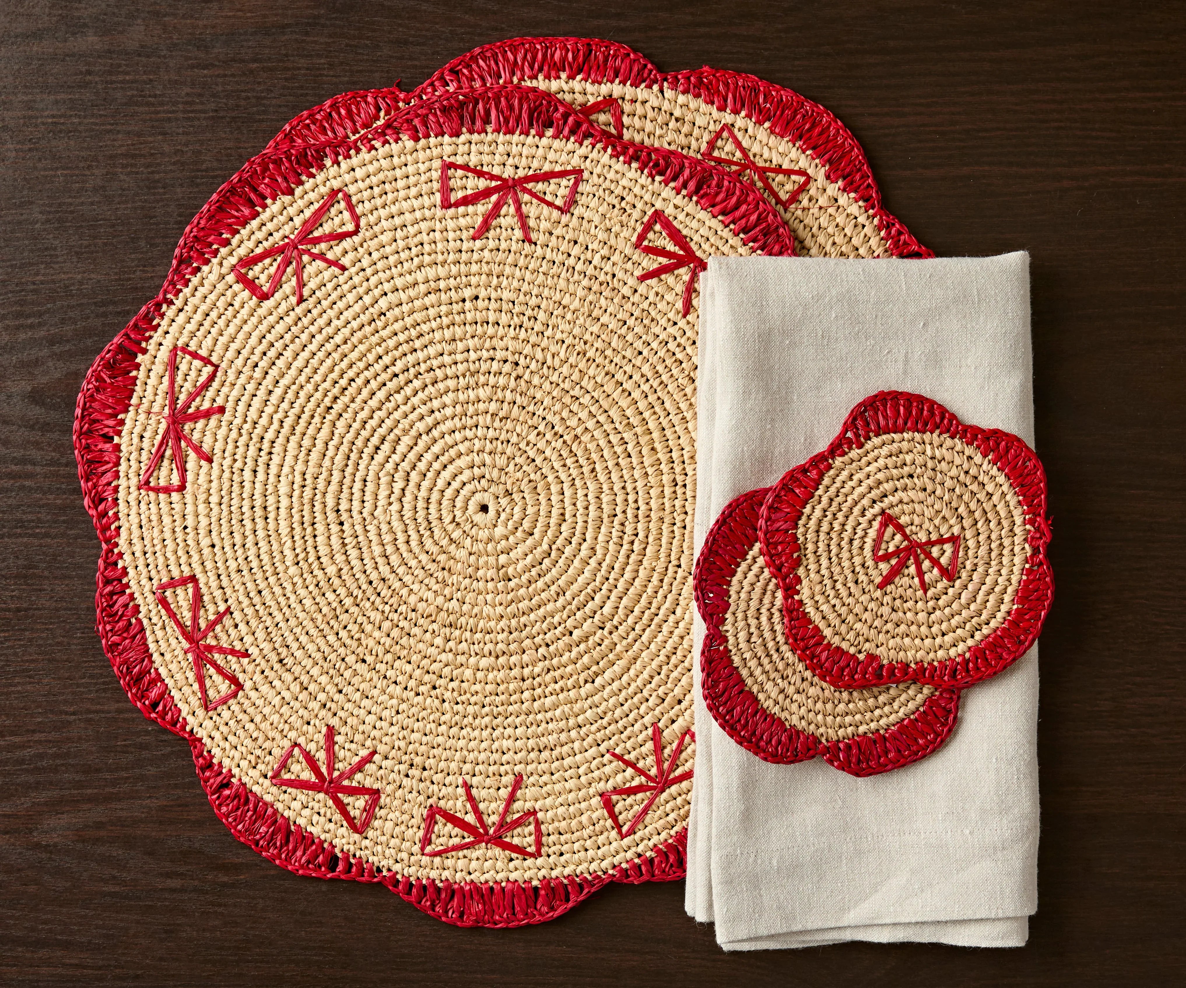 Handwoven Raffia Fringe Coaster by Payton James – Bohemian Candle Mat, Rustic Table Decor, Natural Raffia Palm - The Mayfair Hall