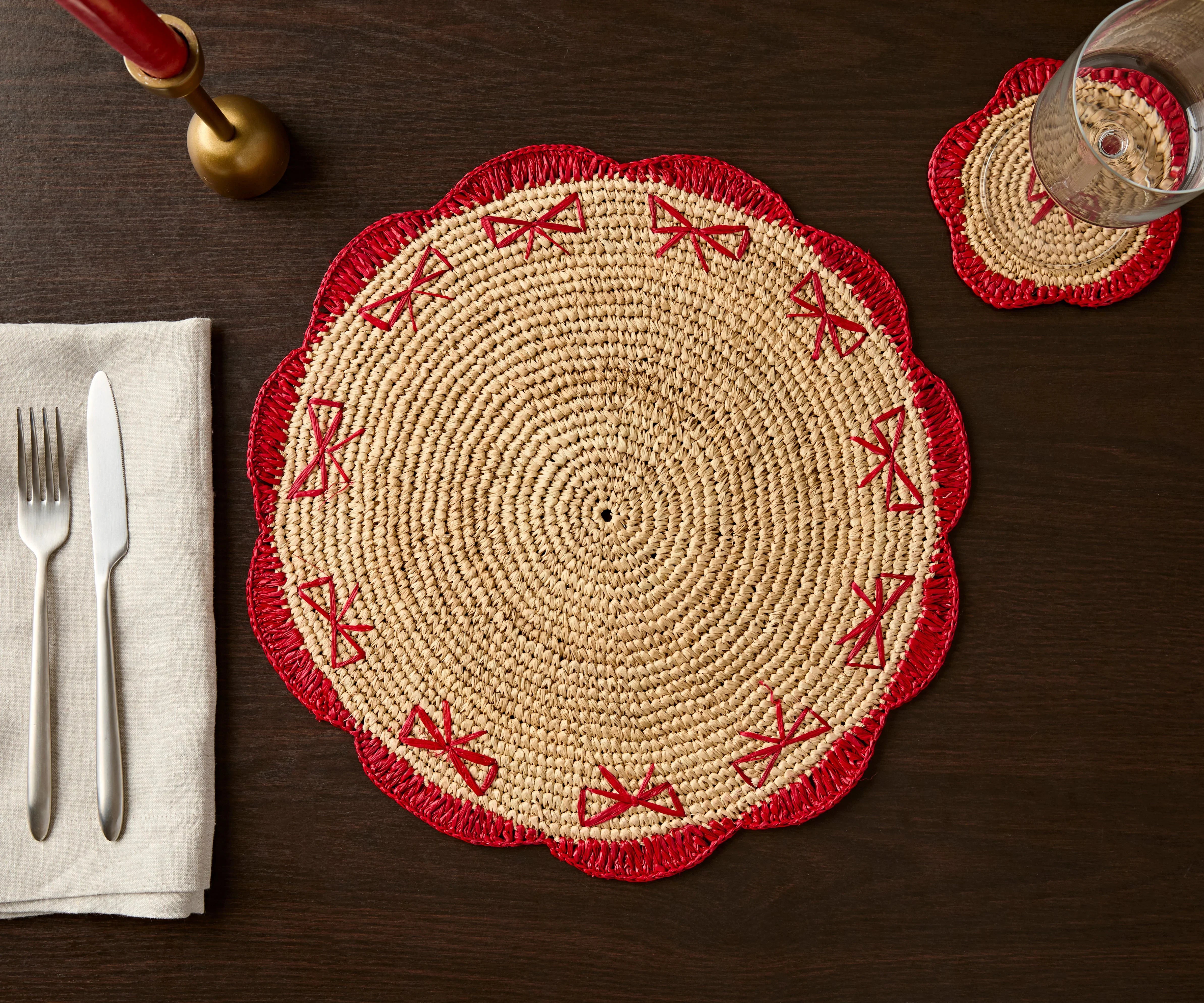 Handwoven Raffia Fringe Coaster by Payton James – Bohemian Candle Mat, Rustic Table Decor, Natural Raffia Palm - The Mayfair Hall