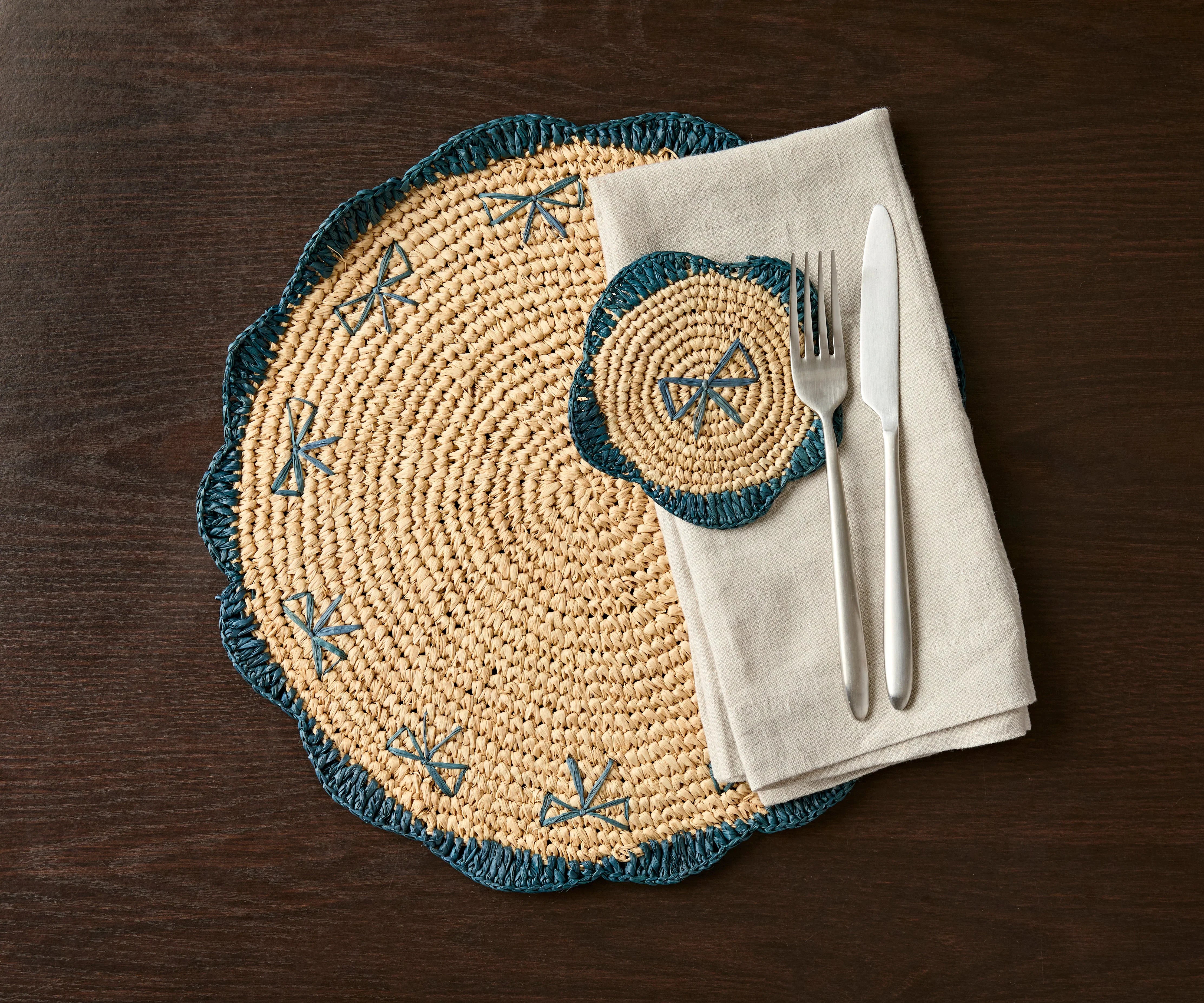 Handwoven Raffia Fringe Coaster by Payton James – Bohemian Candle Mat, Rustic Table Decor, Natural Raffia Palm - The Mayfair Hall