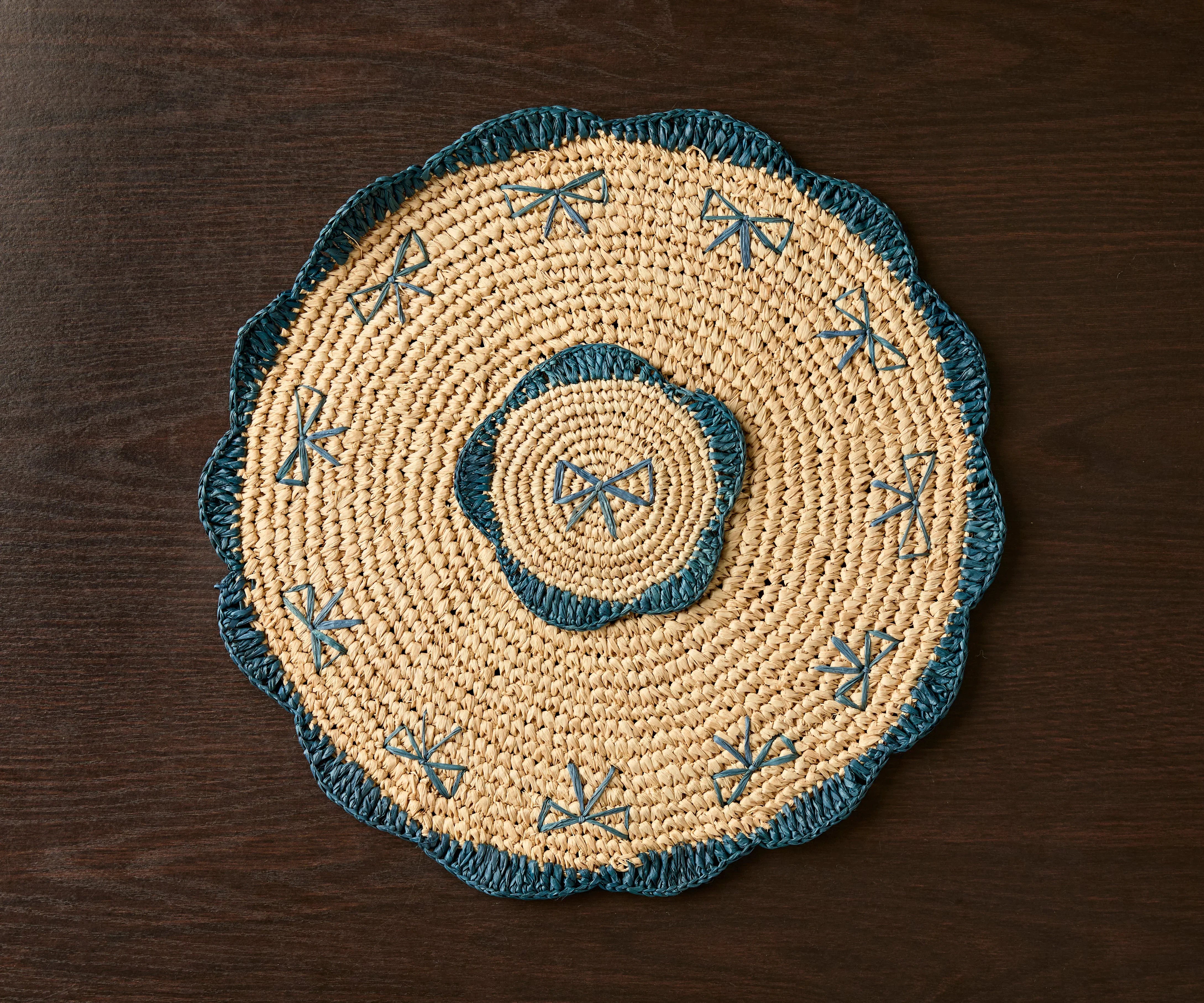 Handwoven Raffia Fringe Coaster by Payton James – Bohemian Candle Mat, Rustic Table Decor, Natural Raffia Palm - The Mayfair Hall