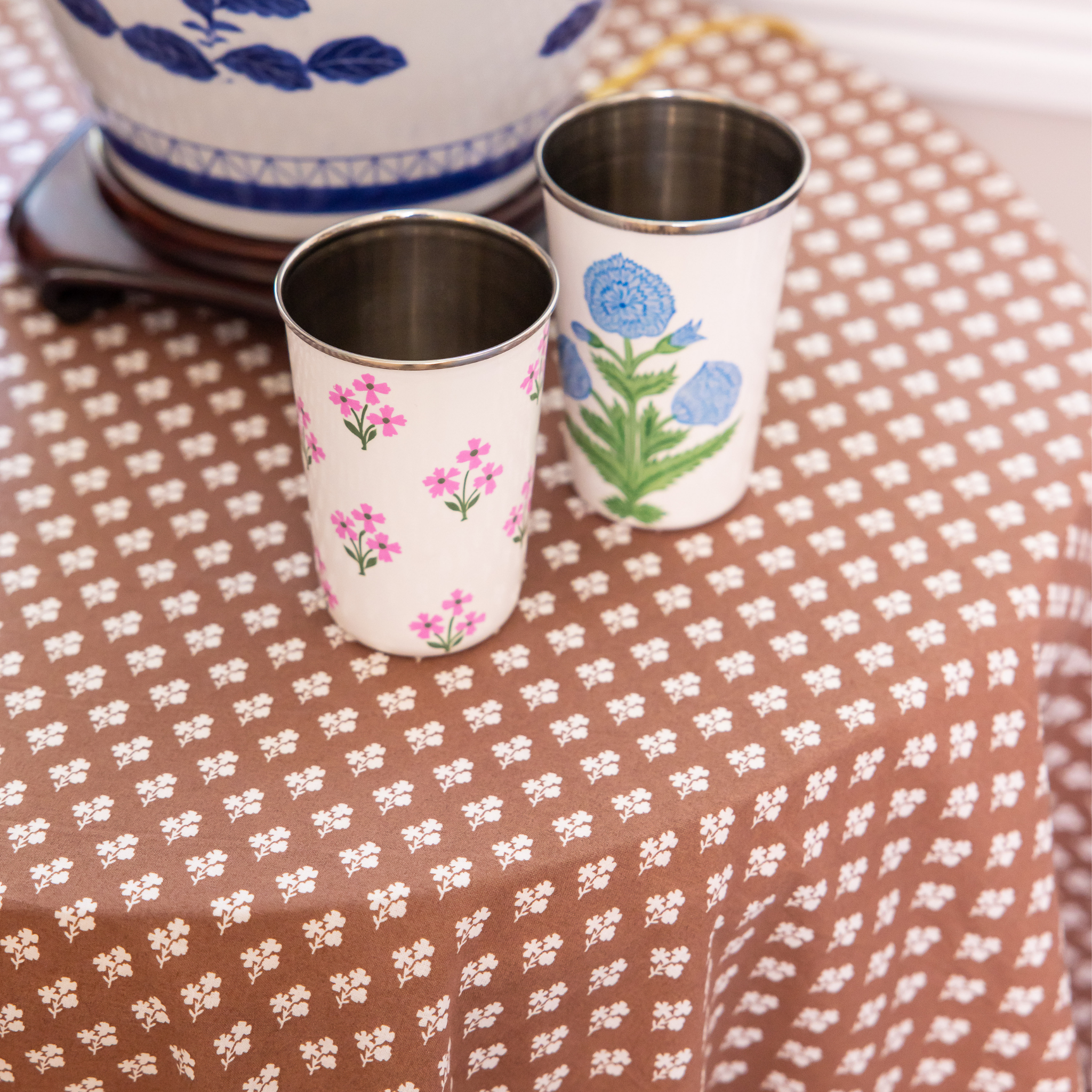 Floral Pink Tall Enamelware Tumbler - Set of 4
