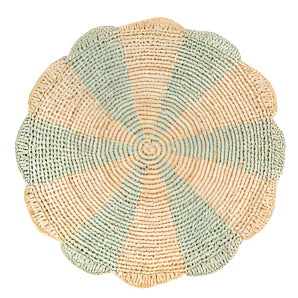 Pinwheel Blue Placemat, raffia tabletop