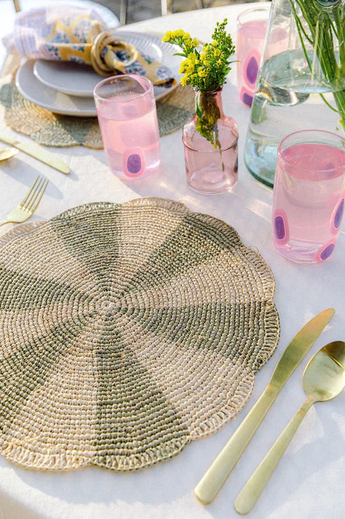 Pinwheel Olive Placemat, raffia tabletop