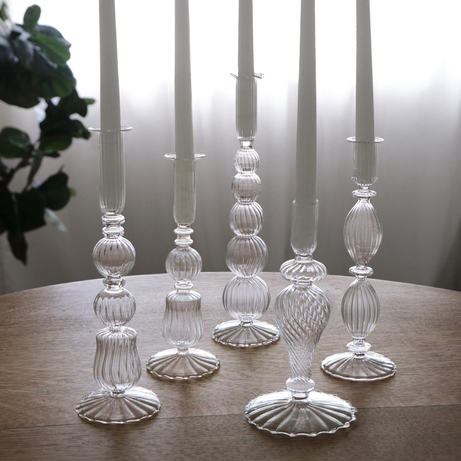 GLASS Cambridge Sophia 9" Candlestick Holder Set of 2 (Clear)