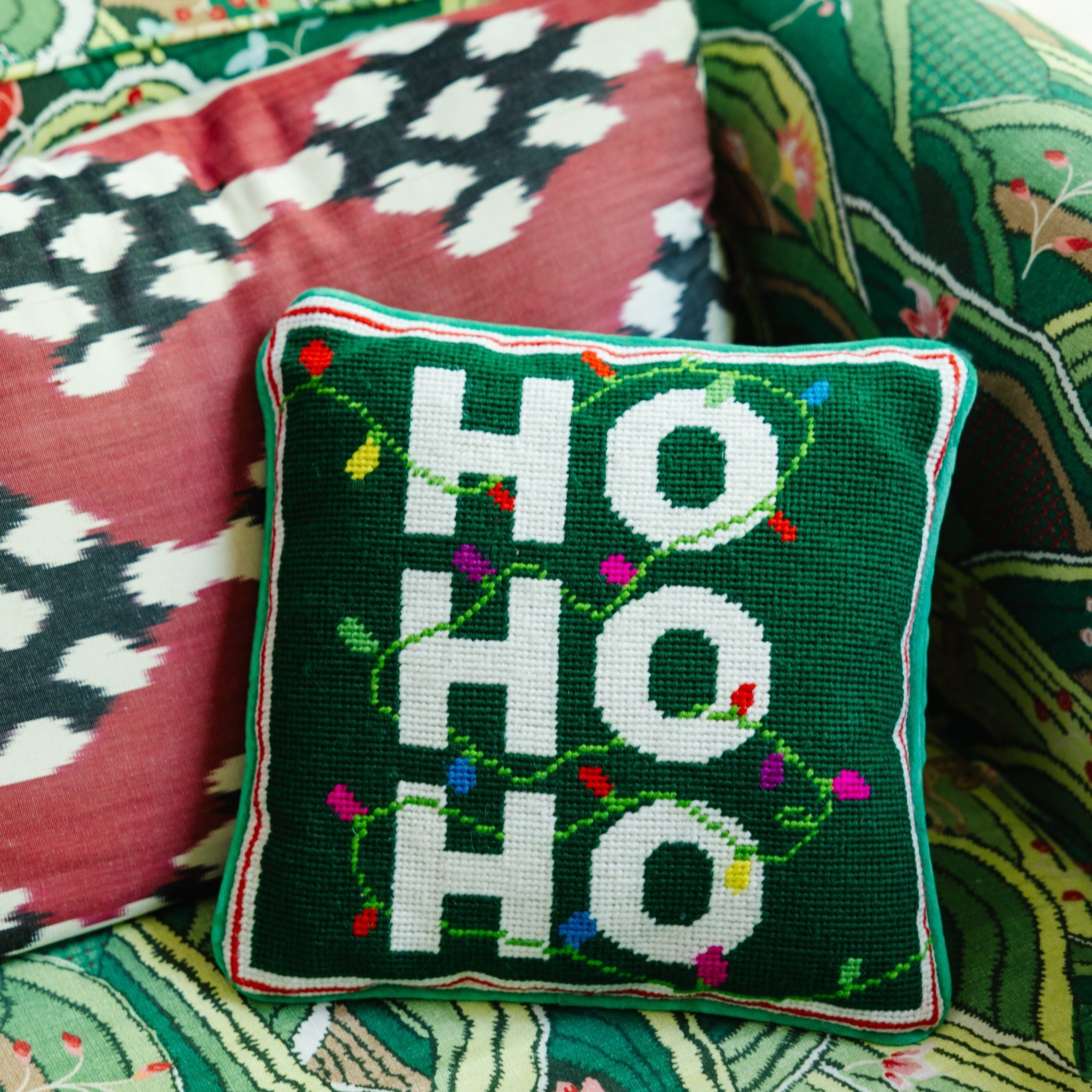Ho Ho Ho Needlepoint Throw Pillow