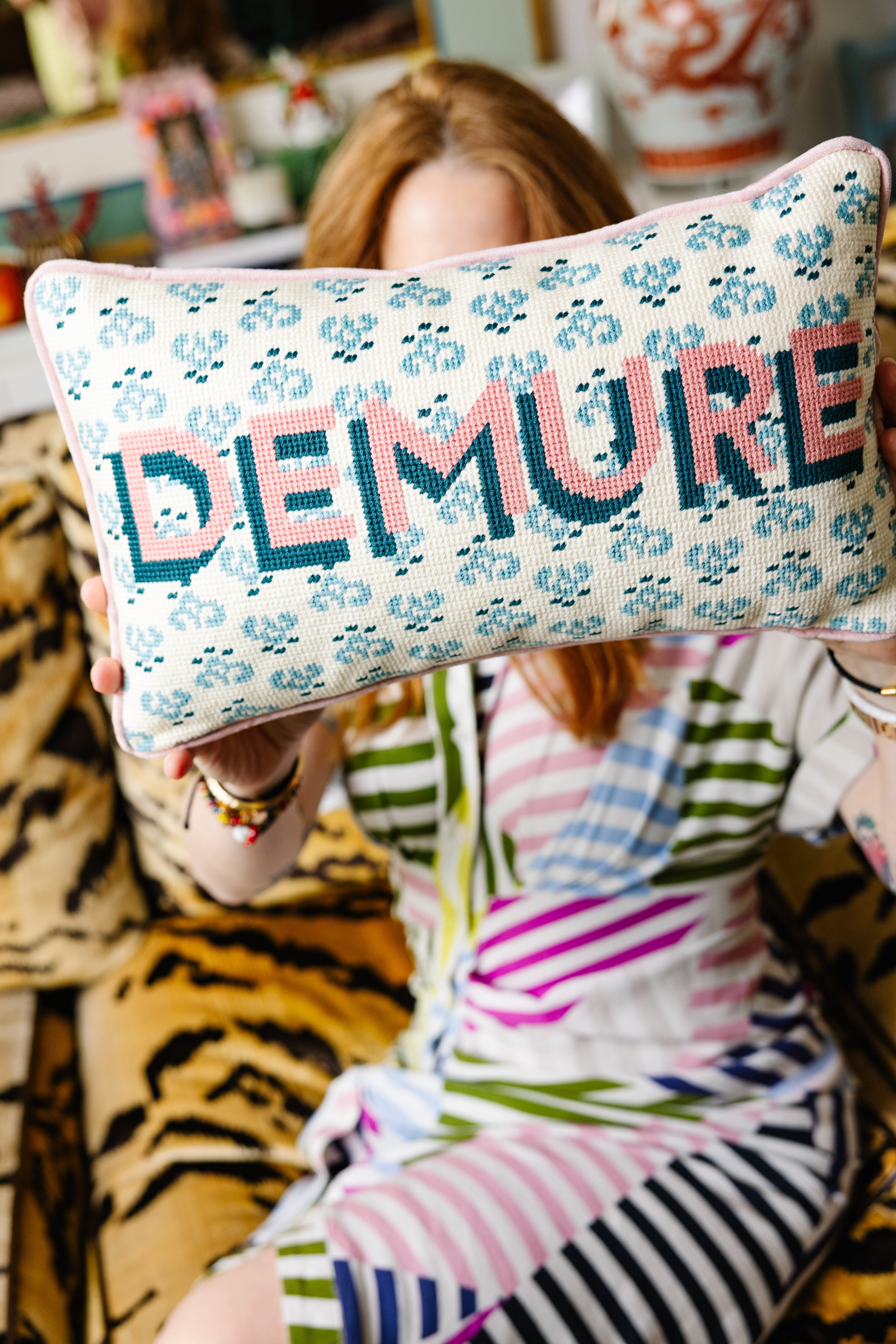 Demure Needlepoint Throw Pillow