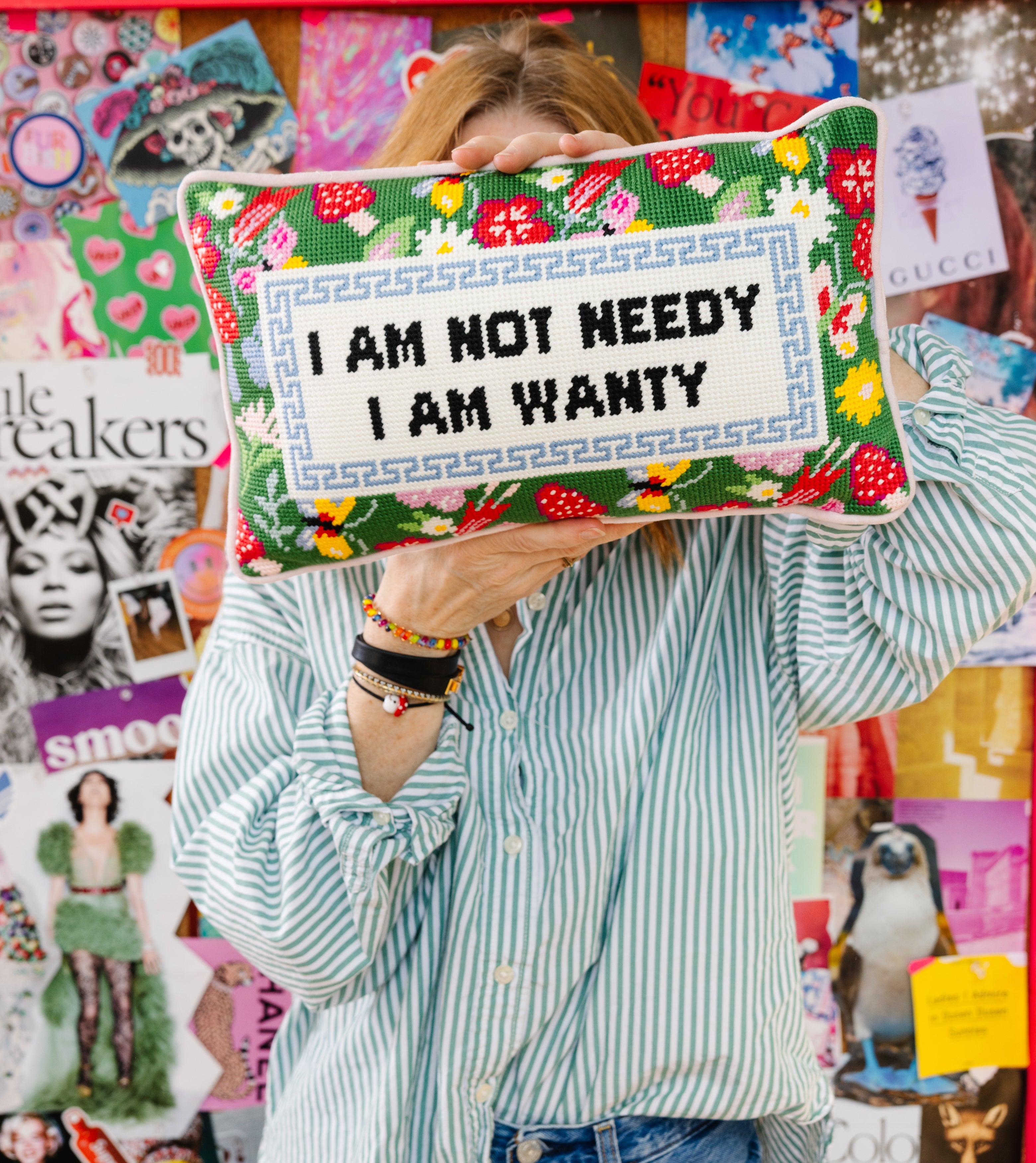 Not Needy Needlepoint Throw Pillow