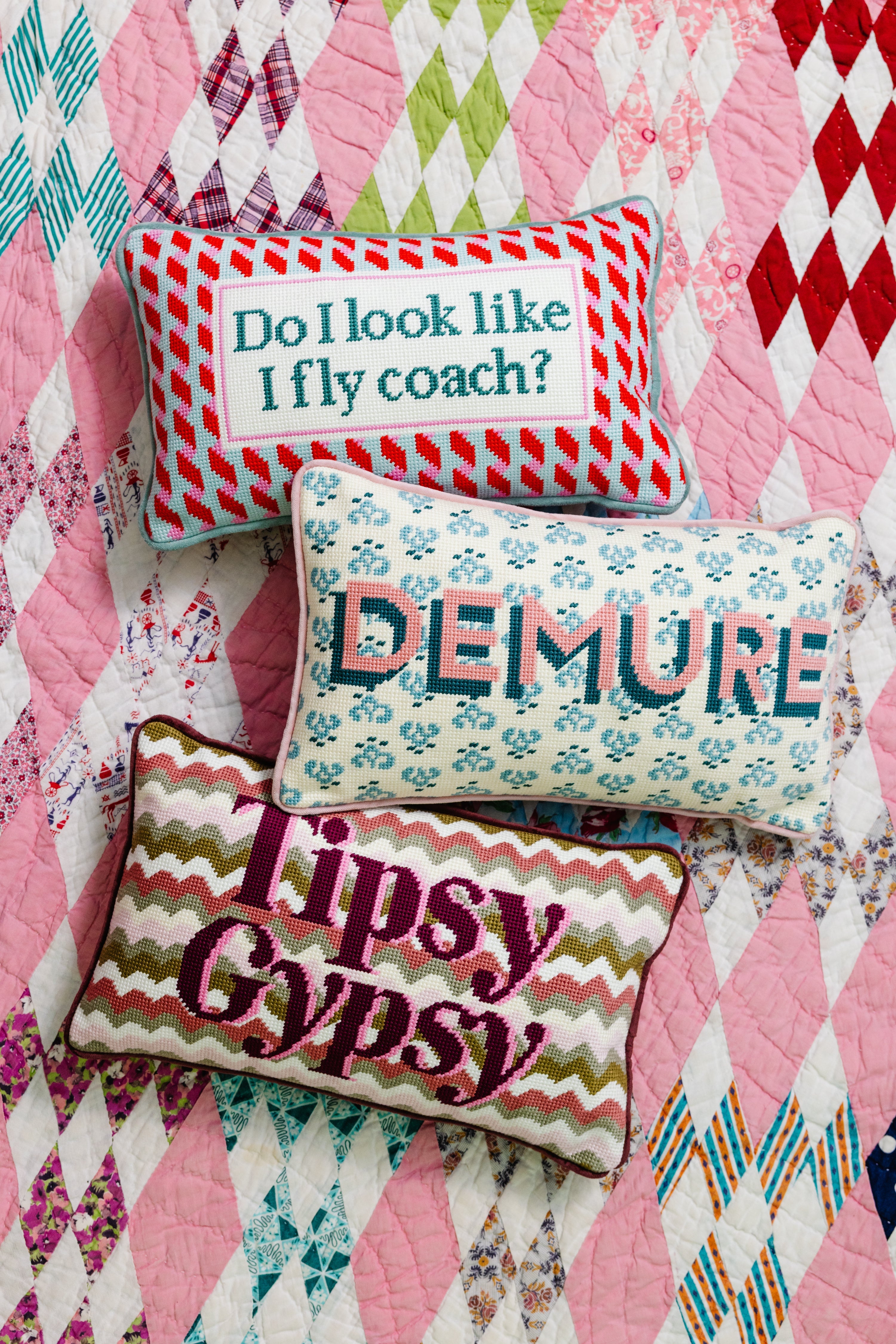 Demure Needlepoint Throw Pillow