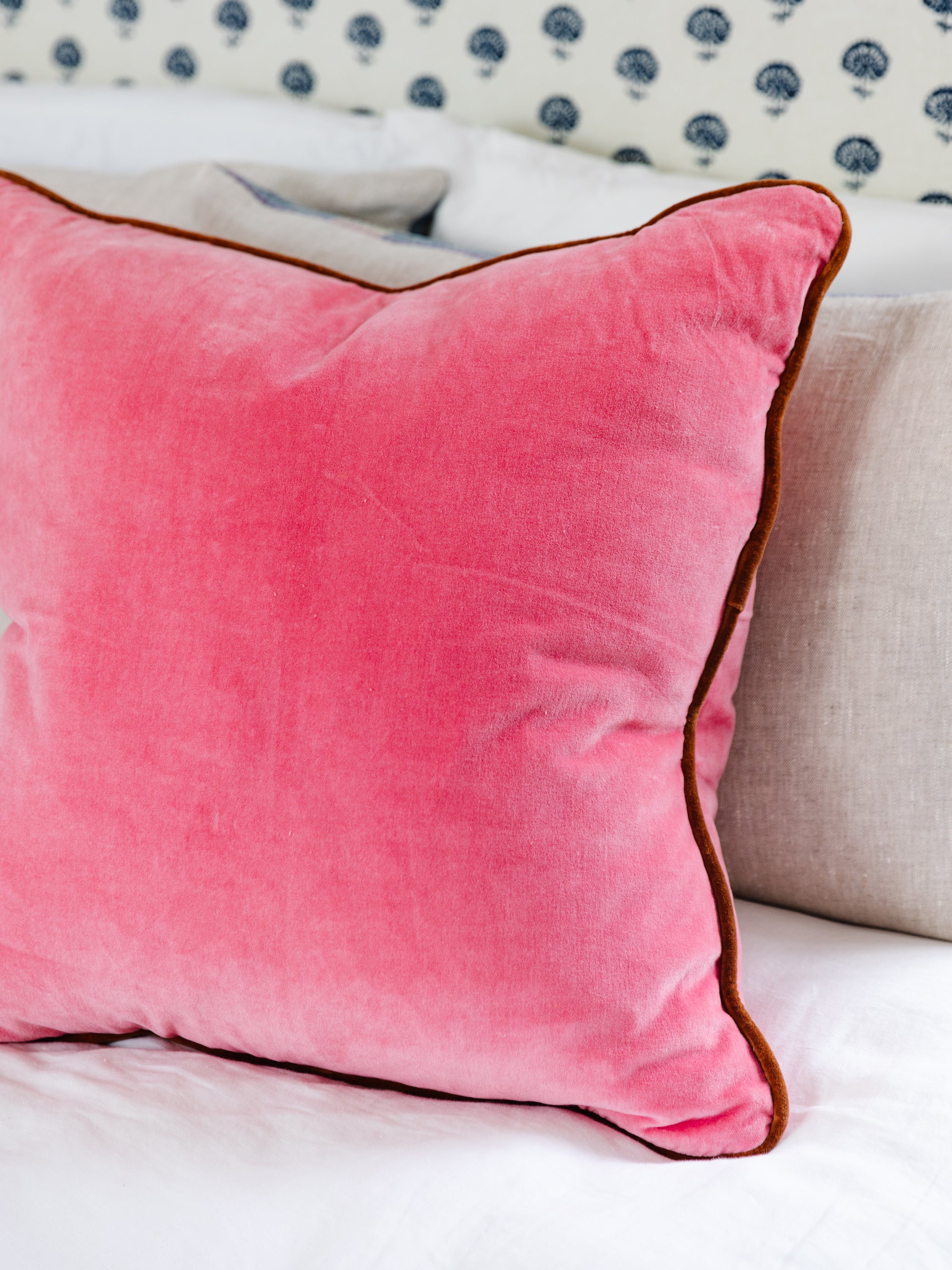 Charliss Velvet Pillow - Light Pink + Rust