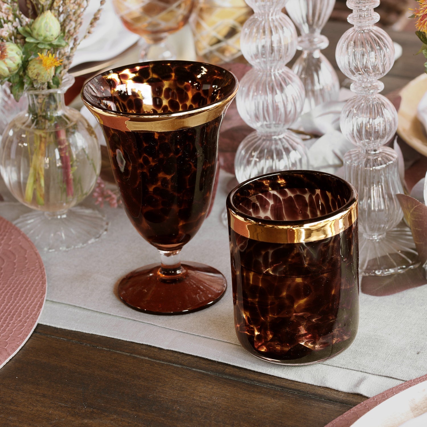 GLASS Tortoise and Gold Wine Set of 4