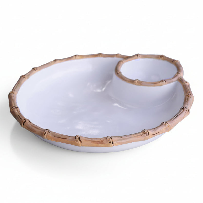 VIDA Bamboo Large Chip & Dip Bowl (White and Natural)