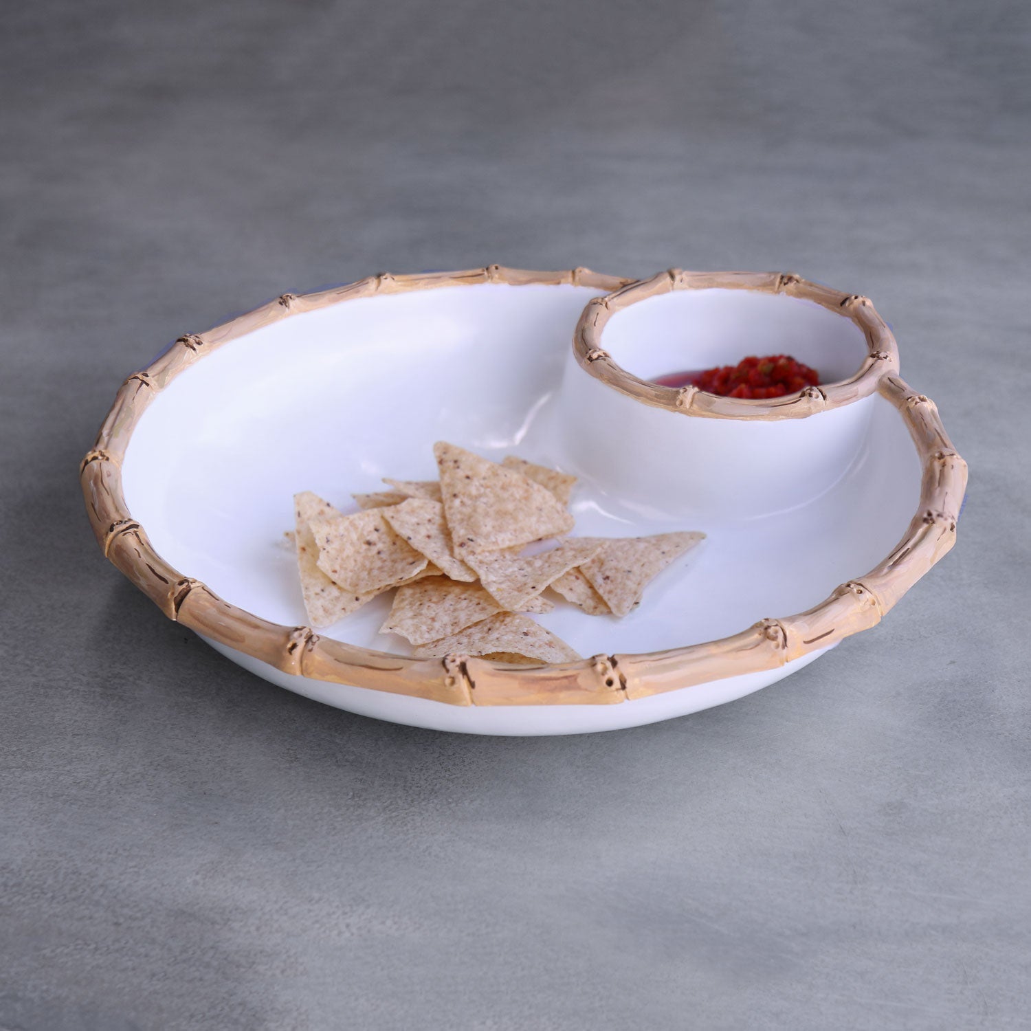 VIDA Bamboo Large Chip & Dip Bowl (White and Natural)