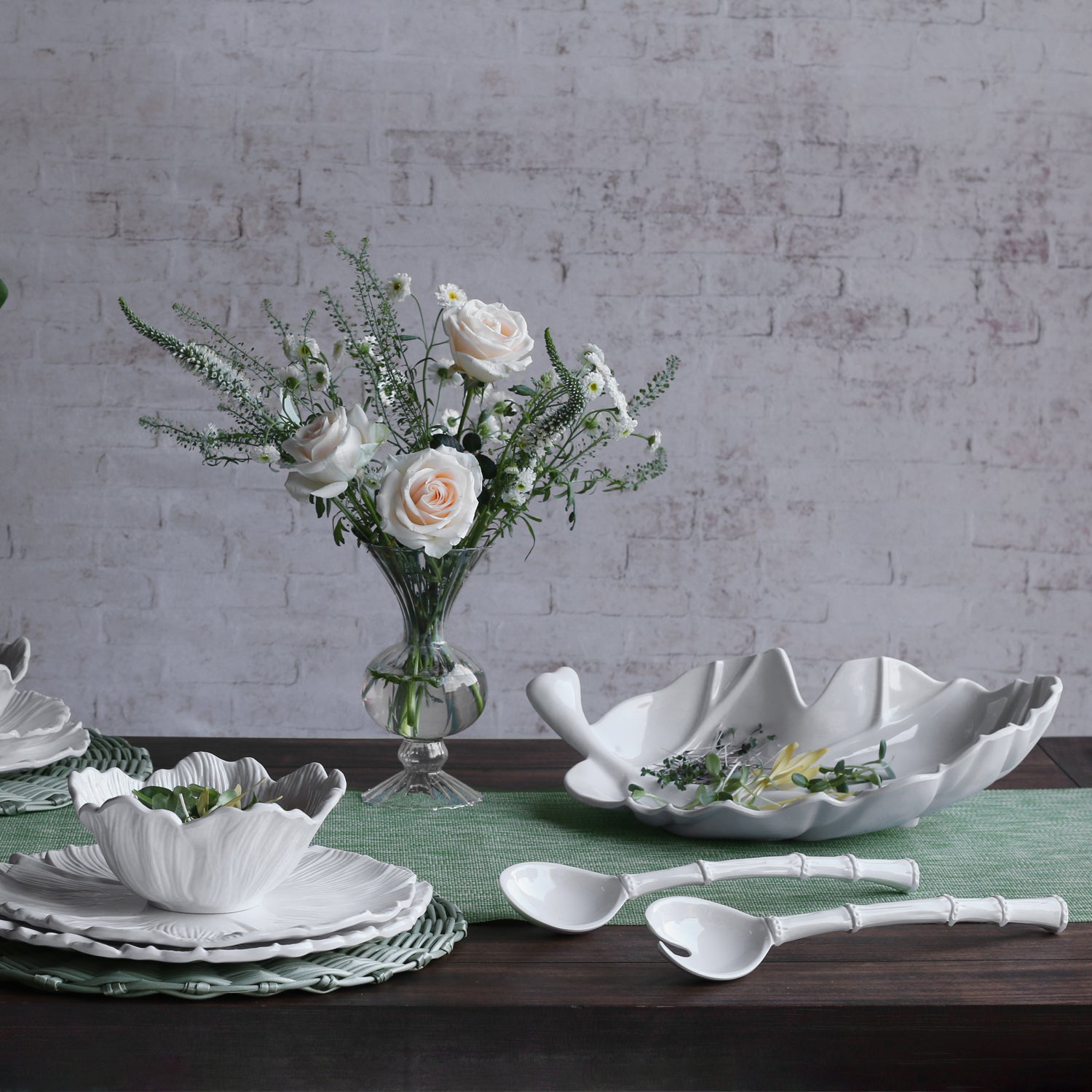 VIDA Bamboo Large Salad Servers (White)