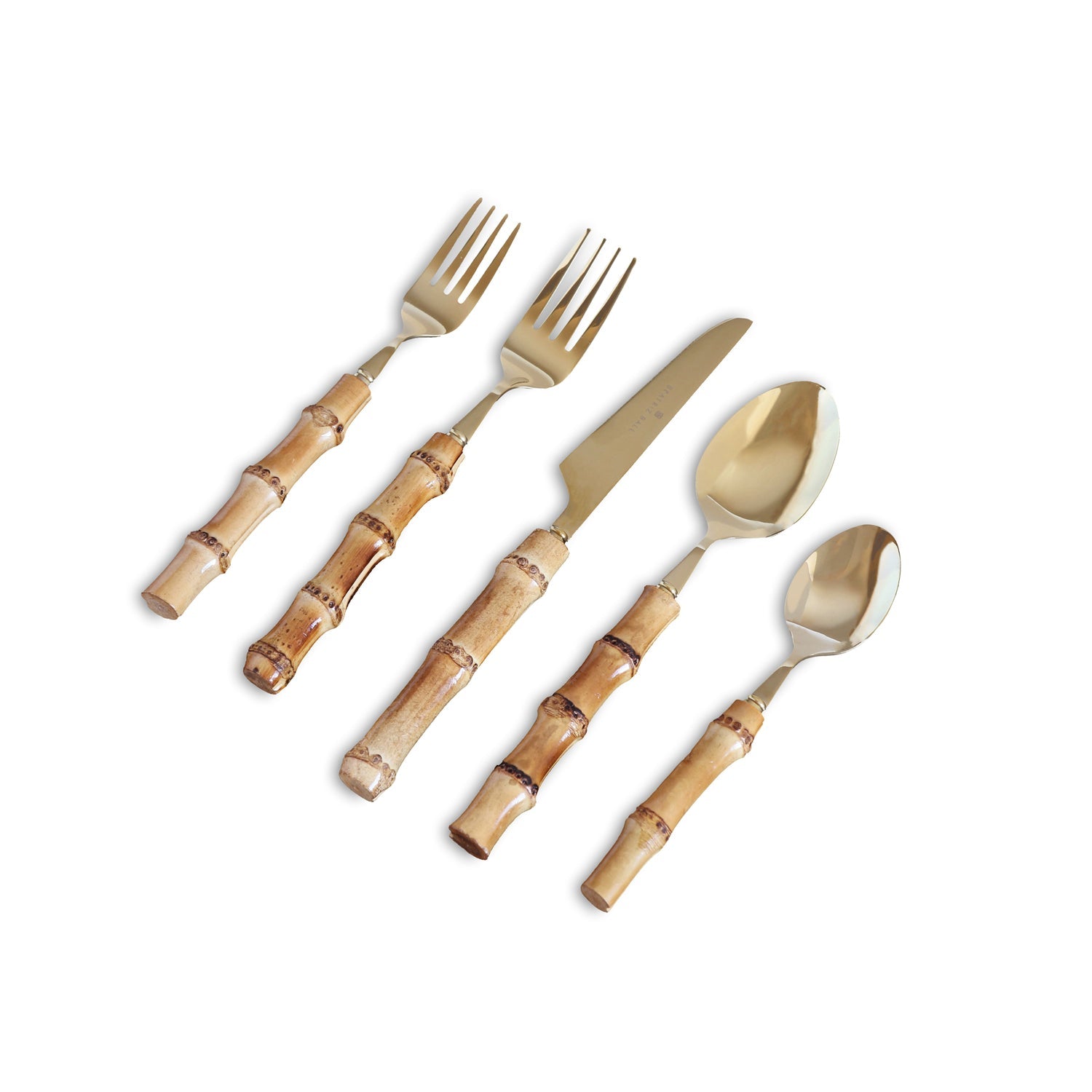 VIDA Bamboo Flatware Set of 5 (Gold and Natural)