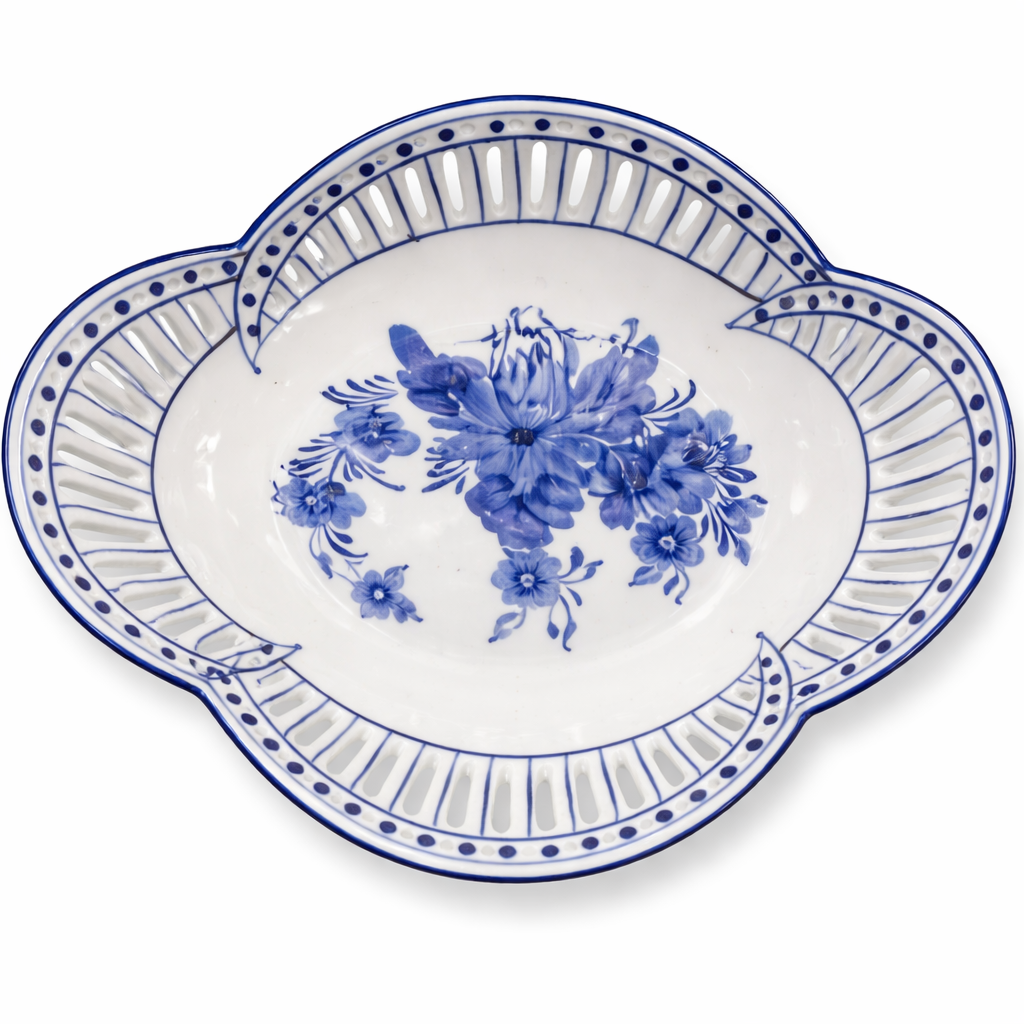 Scalloped Floral Pierced Pedestal Bowl