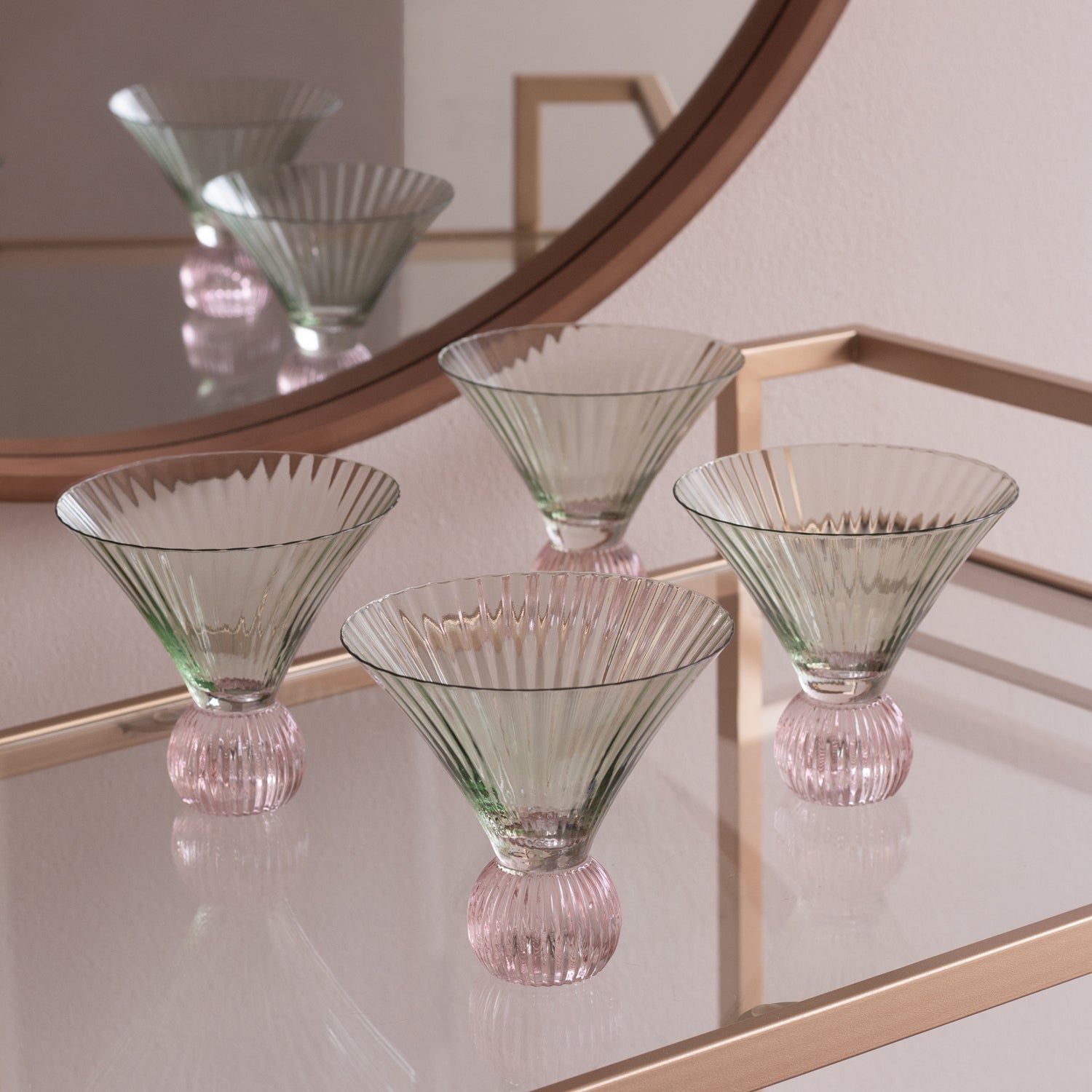 GLASS Venice Martini Set of 4 (Green and Pink)