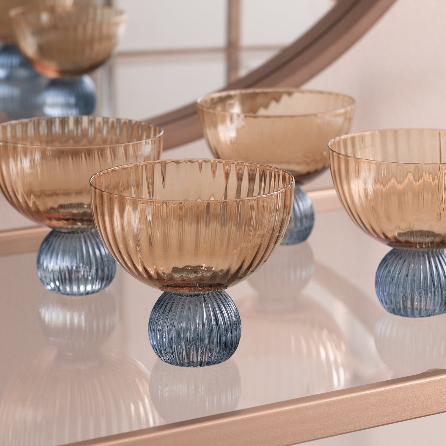 GLASS Venice Coupe Set of 4 (Amber and Blue )