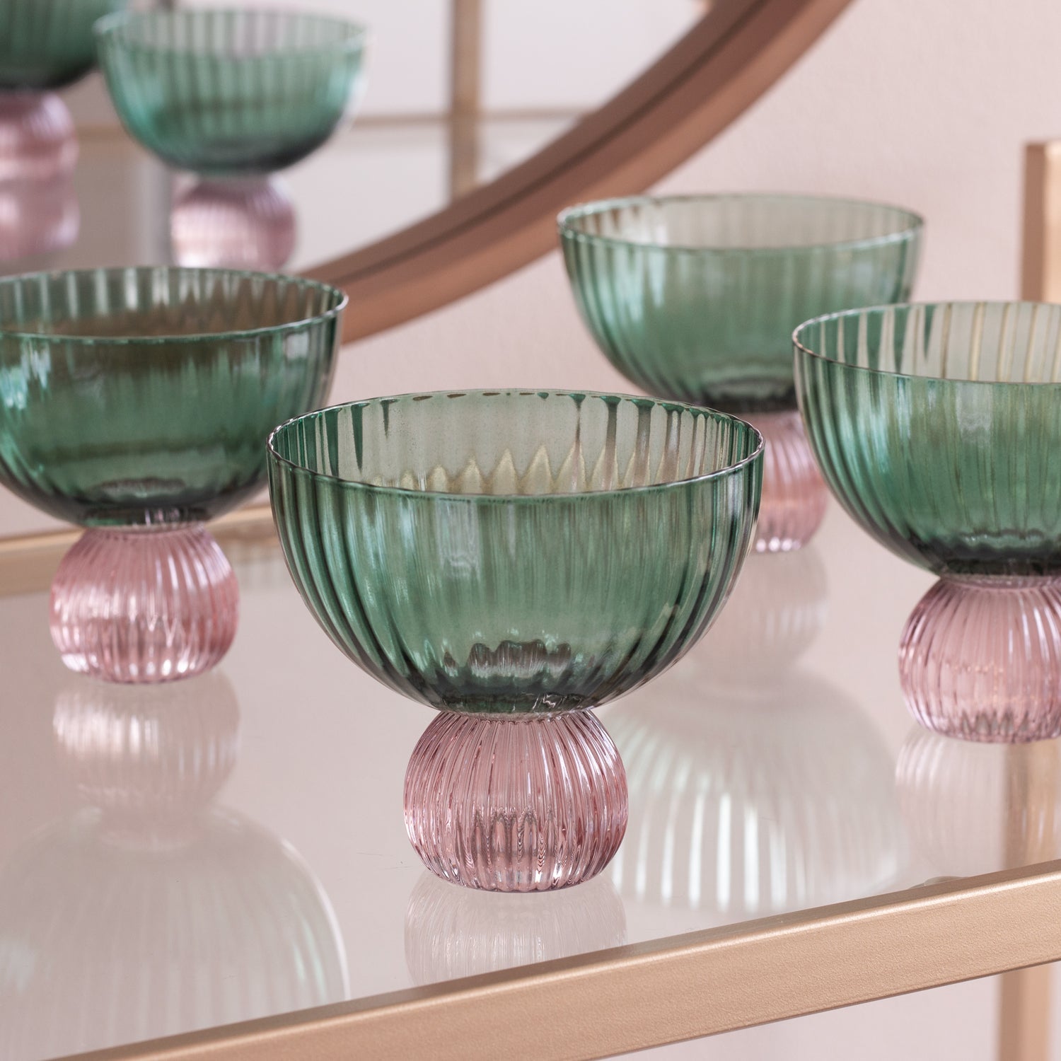 GLASS Venice Coupe Set of 4 (Green and Lavender)