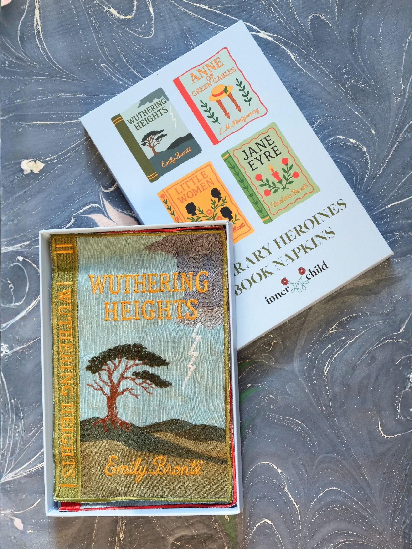 Literary Heroines Books Embroidered Cocktail Napkins, Set of 4